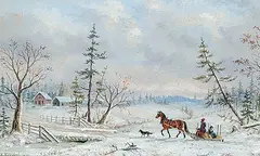 Edward Scrope Shrapnel, Untitled - The Family on a Horse Drawn Sleigh, 1899, watercolour and gouache on paper board