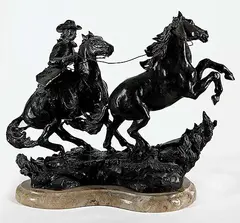 Elie Hazak, Untitled - Catching the Wild Horse #21/30, 1977, bronze sculpture on marble base