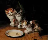 Untitled - Kittens Drinking Milk by Alfred-Arthur Brunel de Neuville, oil on canvas, sold Nov 2007