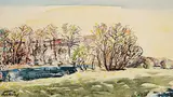 Ernest Caven Atkins, Landscape [In Ohio Near Lectonia?], 1950, watercolour on paper