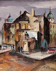 Andre Besse, Untitled - Old Montreal Street Corner, 1970, oil on canvas