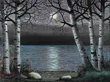 Sanford Fisher, Untitled - Moonlit Lake, oil on canvas