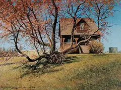 Josef Friedl, Edmonton Scene - House 23 Ave., 1976, oil on wood board