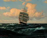Martin Franz Glüsing, Untitled - Three Masted Sailing Ship at Sea, oil on canvas