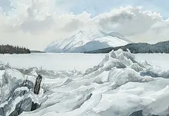 Maligne Lake With Snowdrifts by Alfredo Guzman-Schwartz, 1984, watercolour on paper, sold Nov 2007