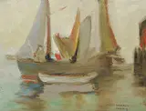 Lawren P. Harris, Untitled - Docked Boats, oil on canvas board