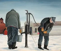 The Village Pump by Lena Koastuik, 1975, oil on wood board, sold Nov 2007
