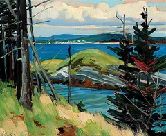 Wind Swept Trees - Cross Island by Anthony Law, 1993, oil on wood board, sold Nov 2007