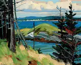 Anthony Law, Wind Swept Trees - Cross Island, 1993, oil on wood board