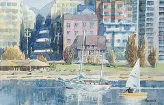 Richard Morris, Untitled - Sailboats in English Bay, watercolour on paper
