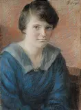 Maude Dekirkby Paget, Untitled - Young Woman in Blue Dress, pastel on paper