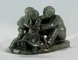Clifford Pettman, Psalms 127:3 [Father And Two Children], green stone carving
