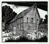 Shooks Barn, Hatzic B.C. #7/50 by Margaret Shelton, 1942, lino block on paper, sold Nov 2007