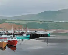 Donald Appelbe Smith, Fish Boats - South Harbour - Cape North, 1989, acrylic on canvas