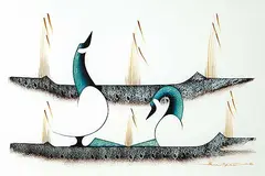 Sweetpea, Untitled - Two Loons, 1990, mixed media on paper