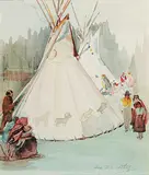 Ina D.D. Uhthoff, Untitled - Teepees and Families, watercolour on paper
