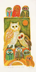 Judith Bledsoe, A Parliament of Owls #206/300, colour lithograph on paper