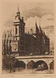 Charles Méryon, La Tour de l'Horloge, etching on paper