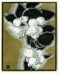 Franklin Carmichael, Snowberry, colour wood block on paper