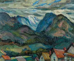 Ernva Willard Code, Untitled - Mountain Village, oil on paper board