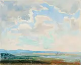 Summer Skies, Southern Alberta [Calgary Skyline] by Orestes de Grandmaison, oil on canvas board, sold Apr 2007