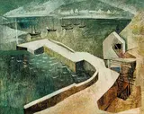 Peter Haworth, Untitled - The Sheltered Harbour, oil on hard board