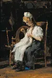 Farquhar McGillivray Strachan Knowles, Untitled - Lady Sewing, 1906, oil on canvas board
