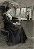 Untitled - A Letter From Home by Georgina Martha Steeple de L'Aubiniere, 1892, ink wash on paper, sold Apr 2007