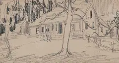 Arthur Lismer, Untitled - Farm House at Lake Egmont, N. S. 1918, graphite on paper