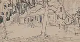 Arthur Lismer, Untitled - Farm House at Lake Egmont, N. S. 1918, graphite on paper