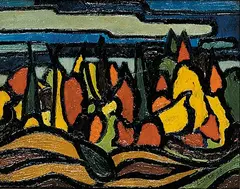 Kenneth Loveless, Untitled - Autumn Landscape, 1948, oil on wood board