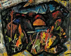 Kenneth Loveless, Untitled - Autumn Landscape Near a Lake, oil on canvas