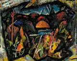 Kenneth Loveless, Untitled - Autumn Landscape Near a Lake, oil on canvas