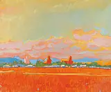 Back Lit Fields, Stavely, AB by Robert F.M. McInnis, 1989, oil on canvas, sold Apr 2007