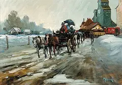 Ernest Marza, Slushy Day at the Station, 1981, oil on canvas