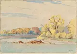 Fall, Assiniboine River #70 by Walter J. Phillips, 1931, colour wood block on paper, sold Apr 2007