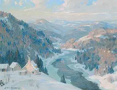 John Eric Benson Riordon, Untitled - The Thawing River, oil on hard board