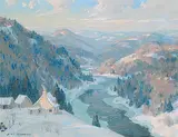 John Eric Benson Riordon, Untitled - The Thawing River, oil on hard board