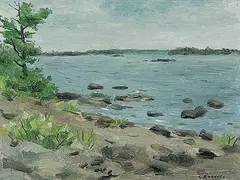 William Goodridge Roberts, Windy Day Georgian Bay, oil on hard board