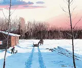 Untitled - Going for a Sleigh Ride by Allen Sapp, acrylic on canvas, sold Apr 2007