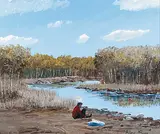 Untitled - The Swimming Hole by Allen Sapp, acrylic on canvas, sold Apr 2007