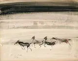 Kaiko Moti, Untitled - Four Horses, watercolour and ink on paper