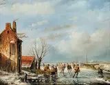 Simon Zimmerman, Untitled - Winter Landscape with Skaters, oil on wood board