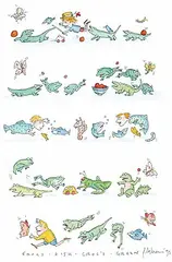 Patricia Askren, Frogs - Fish - Crocks - Green, 1993, watercolour and ink on paper
