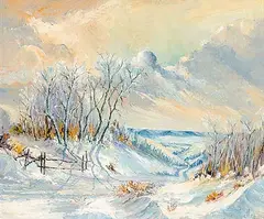 Tom Badenoch, Winter Scene, Qu'Appelle Valley, 1964, oil on canvas board