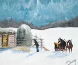 Henry Beaudry, Untitled - Getting Hay for The Horses, acrylic on canvas board