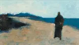 Michael Burns, Untitled - Man on the Beach, oil on hard board