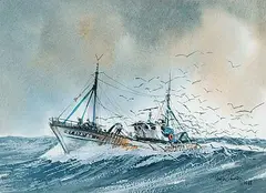 The Breton Fishing Vessel 'Shorai' of Guilvenic Bretange by Tony Damen, 1988, watercolour on paper, sold Apr 2007