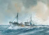 Tony Damen, The Breton Fishing Vessel 'Shorai' of Guilvenic Bretange, 1988, watercolour on paper