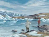 Anna T Noeh, Boys Fishing in the Fjord, Pangurtung, 1970, 1970, watercolour on paper